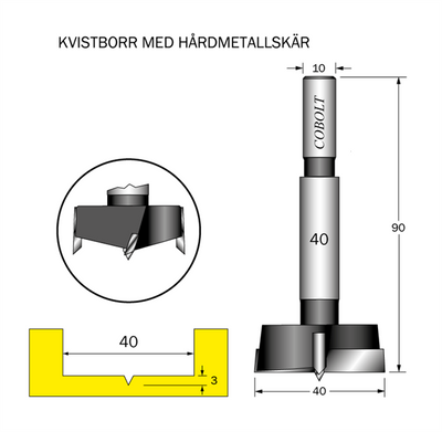 Cobolt HM Kvistborr D=40 S=10 TL=90