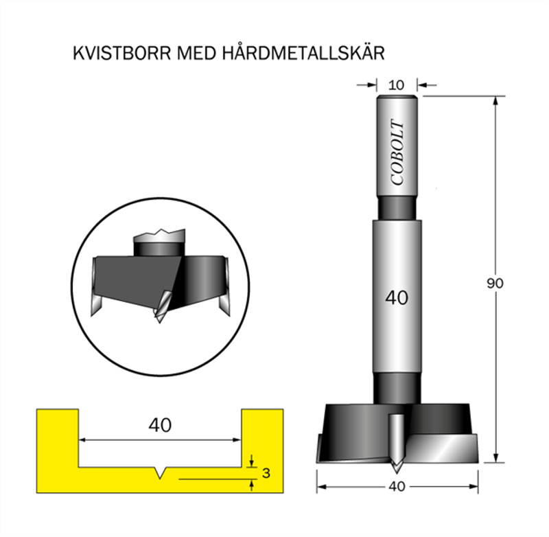 Cobolt HM Kvistborr D=40 S=10 TL=90