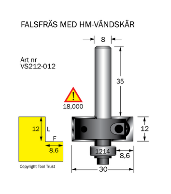 Cobolt Falsfräs med vändskär L12 D30 S8