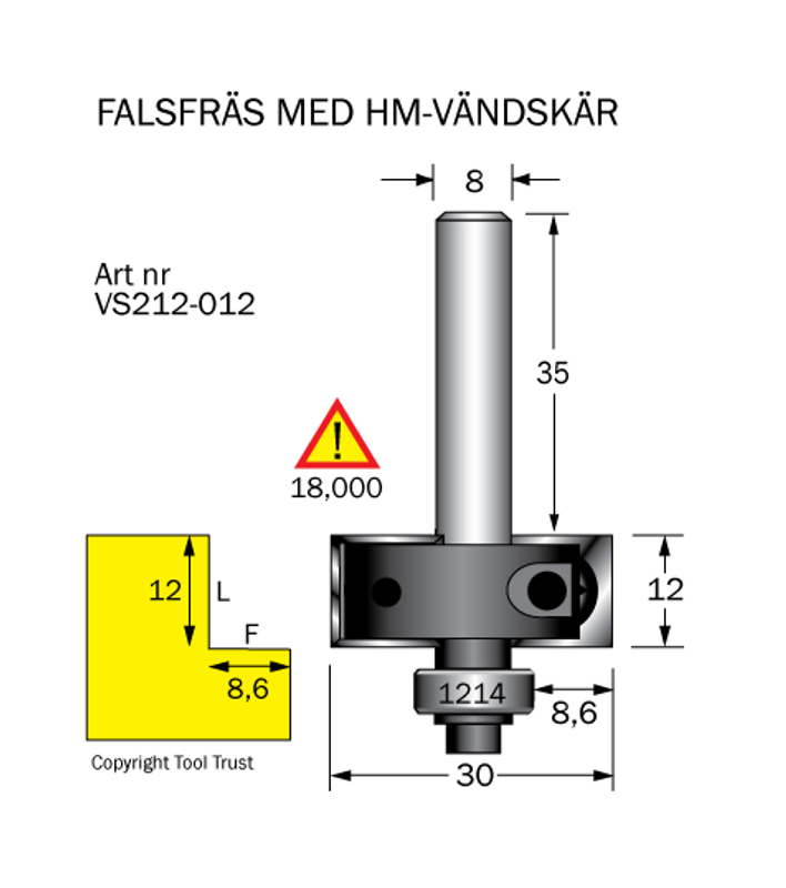 Cobolt Falsfräs med vändskär L12 D30 S8