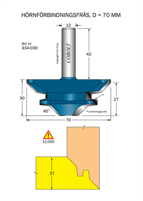 Cobolt Hörnförbindningsfräs D=70 L=30 S=12mm