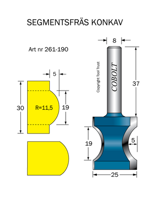 Cobolt Segmentfräs L=19 R=11,5 D=25 S=8