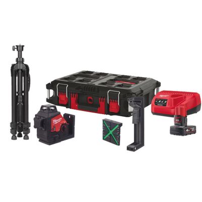 Milwaukee M12 3PLSKIT-401P Treplanslaser – Grön 360° med hög precision
