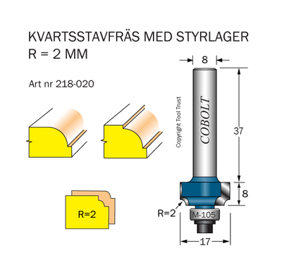 Cobolt Kvartsstavfräs R=2 D=17 S=8