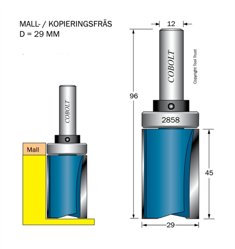 Cobolt Mallfräs D=29 L=45 TL=95 S=12