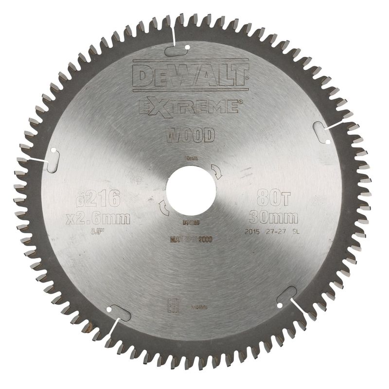 DeWalt Sågklinga 216mm 80T (Alu,faner,plast)