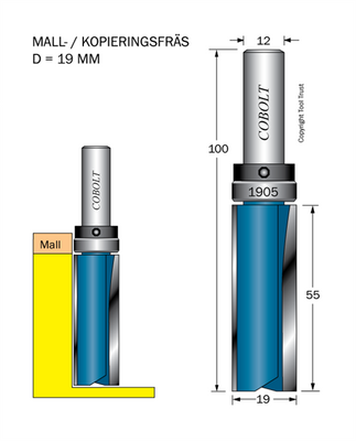 Cobolt Mallfräs D=19 L= 55 TL=100 S=12