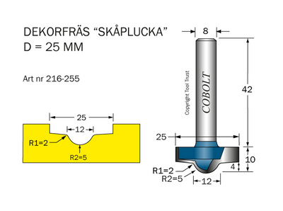 Cobolt Dekorfräs D=25 R1=5 R2=2