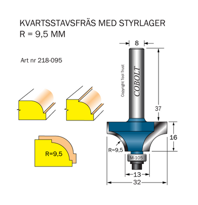 Cobolt Kvartsstavfräs R=9.5 D=32 S=8