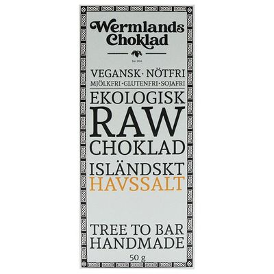 Ekologisk rawchoklad, isländskt havssalt, 73%, eko, 50g