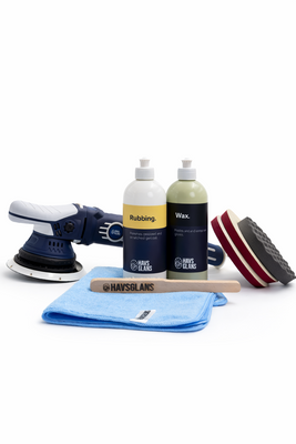Boat Polishing Starter Kit med DA-21 Polisher, Rubbing, Wax, polertrissor, mikrofiberdukar och Pad Brush