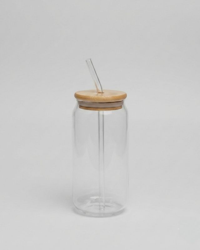 Glas med lock och sugrör