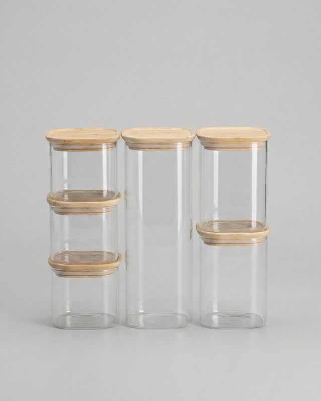 Fyrkantigt glasburkset 6-delar