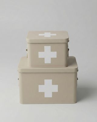 Medicinlåda i beige metall