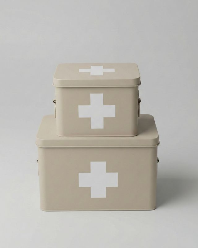 Medicinlåda i beige metall