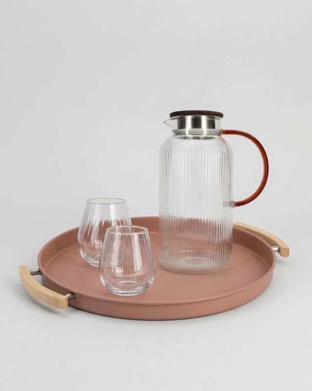 Serveringsbricka i metall och trä