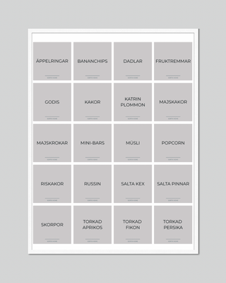 Etiketter för barnsnacks 20 st 5x5 cm