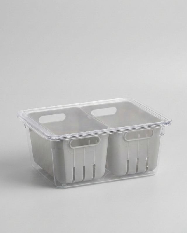 Förvaringslåda med dubbel durkslag