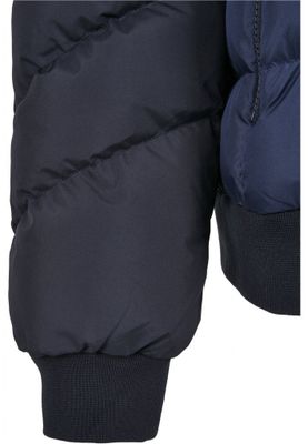 Three-colored padded men's jacket with hood