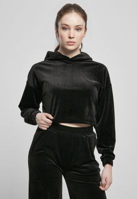 Ladies Cropped Velvet Oversized Hoody