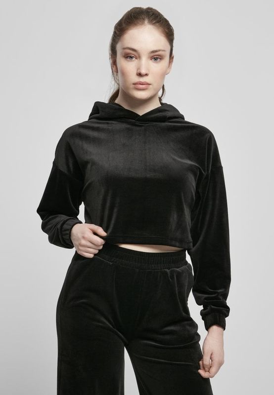 Ladies Cropped Velvet Oversized Hoody