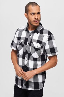 Short-sleeved flannel shirt checkered black/white