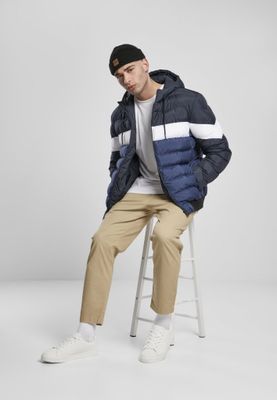 Three-colored padded men's jacket with hood