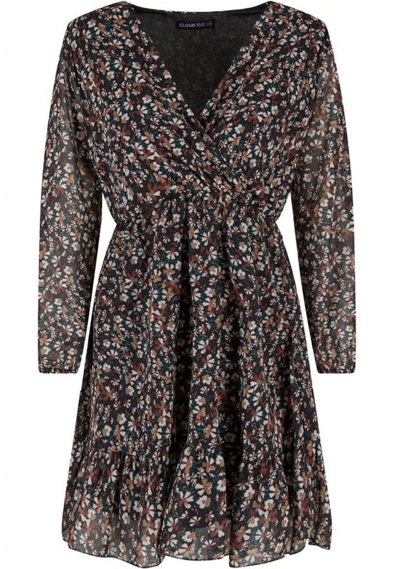 V-hals chiffon kjole med blomstermønster