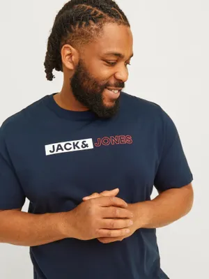 Jack & Jones Plus Size T-shirt med logotryck – Mörkblå