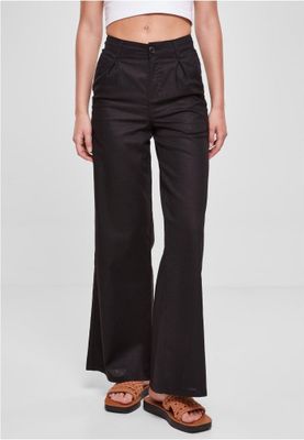 Mixed linen trousers with high waist for women