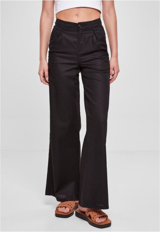 Mixed linen trousers with high waist for women