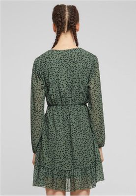 V-neck chiffon dress with leopard print