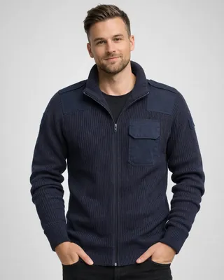 Ficka på bröstet, detaljer på axlarna BW Cardigan Jacka för herr – navy