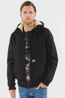 Short hooded jacket with teddy lining