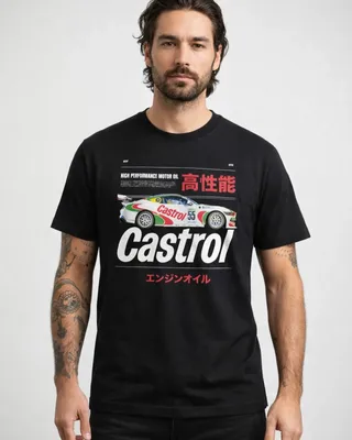 Bold Retro Castrol Car T-shirt i svart