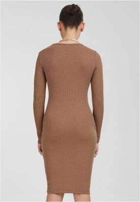 Ribbad klänning för dam – mörk khaki