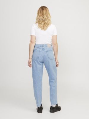 Durable Mom Fit Jeans with High Waist and Stonewashed Finish