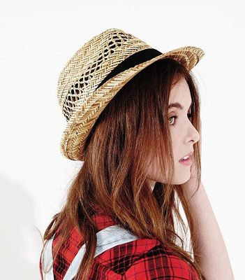 Straw hat with black ribbon