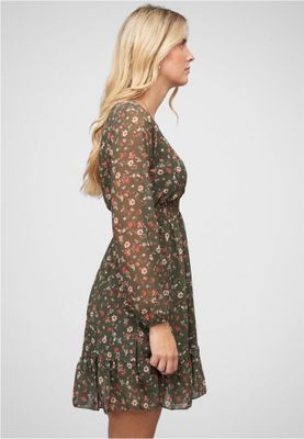 Blomstret chiffonkjole med elastik i taljen