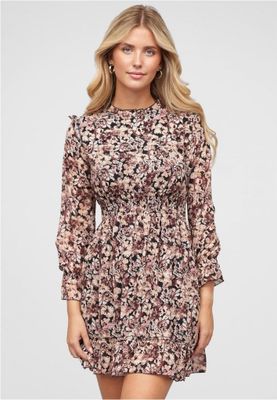 Chiffon dress with waistband and floral print