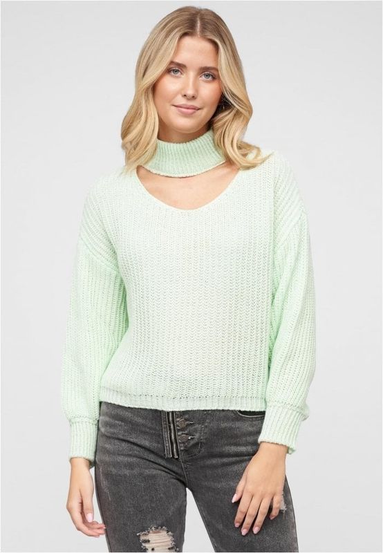 Mint pullover med opretstående krave og V-udskæring
