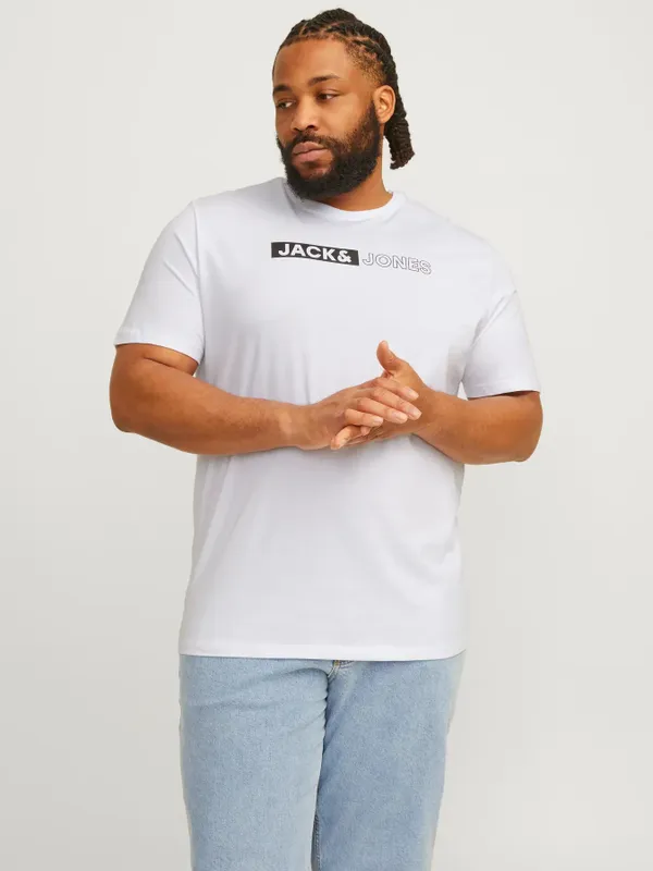 Jack & Jones Plus Size T-shirt med logotryck – Vit