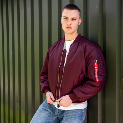 MA-1 flight jacka i maroon med dragkedja