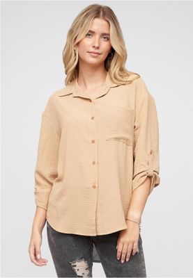 Beige Oversized Blouse with Buttons