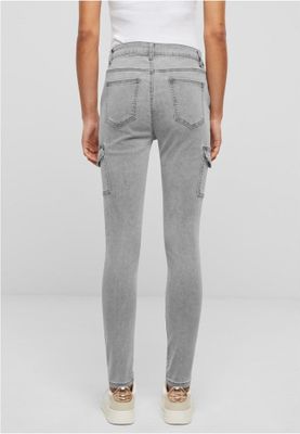 Gray cargo jeans with high waist for women