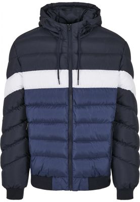 Three-colored padded men's jacket with hood