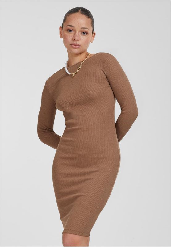 Ribbad klänning för dam – mörk khaki