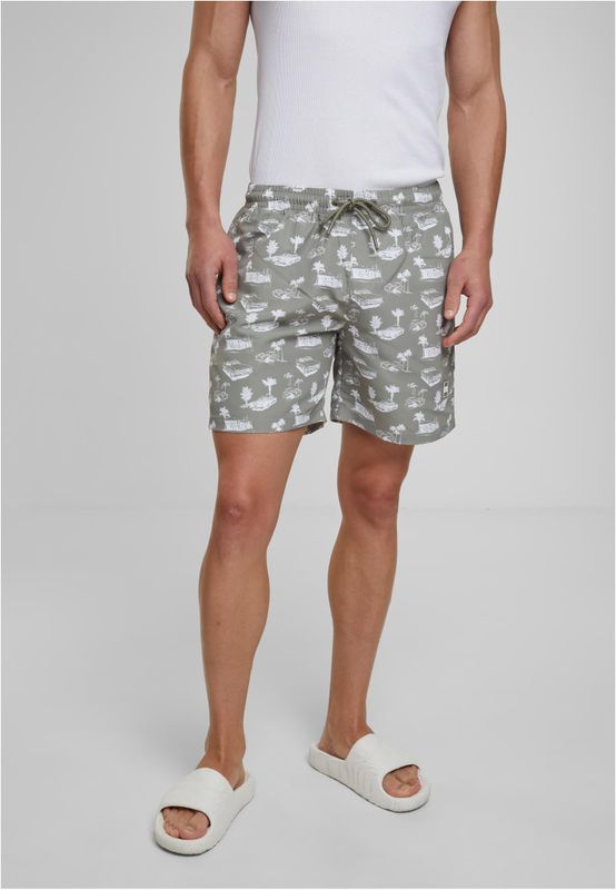 Pattern Swim Shorts Pale Olive/White
