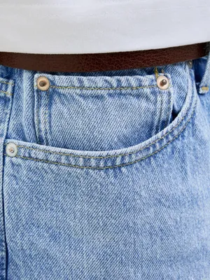 Lösa denimshorts med hög midja och stonewash