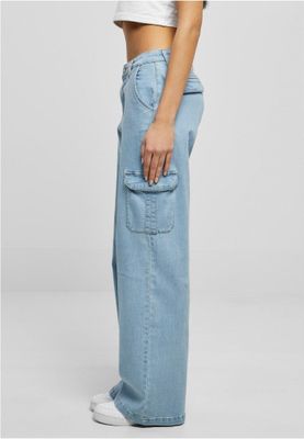 Ladies High Waist Straight Denim Cargo Pants